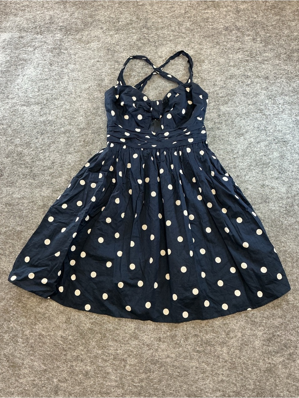Whit Two Navy Blue White Polka Dot 50s Retro Fit and Flare Dress A28